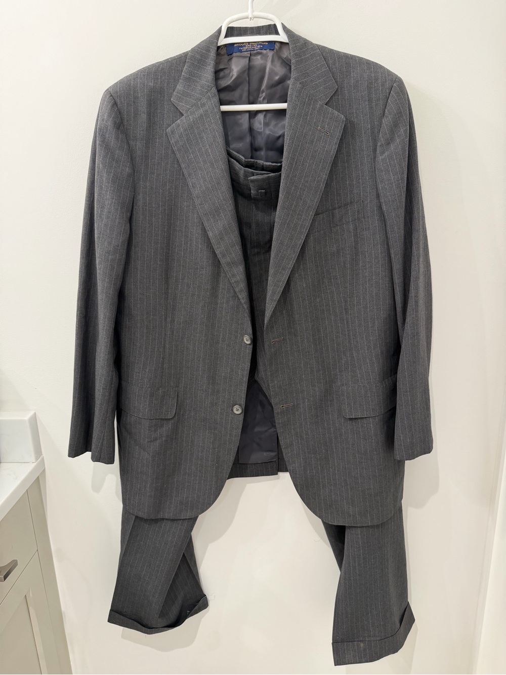 Vintage Brooks Brothers Charcoal Gray Blue Pinstripe Two Piece Suit, 40R